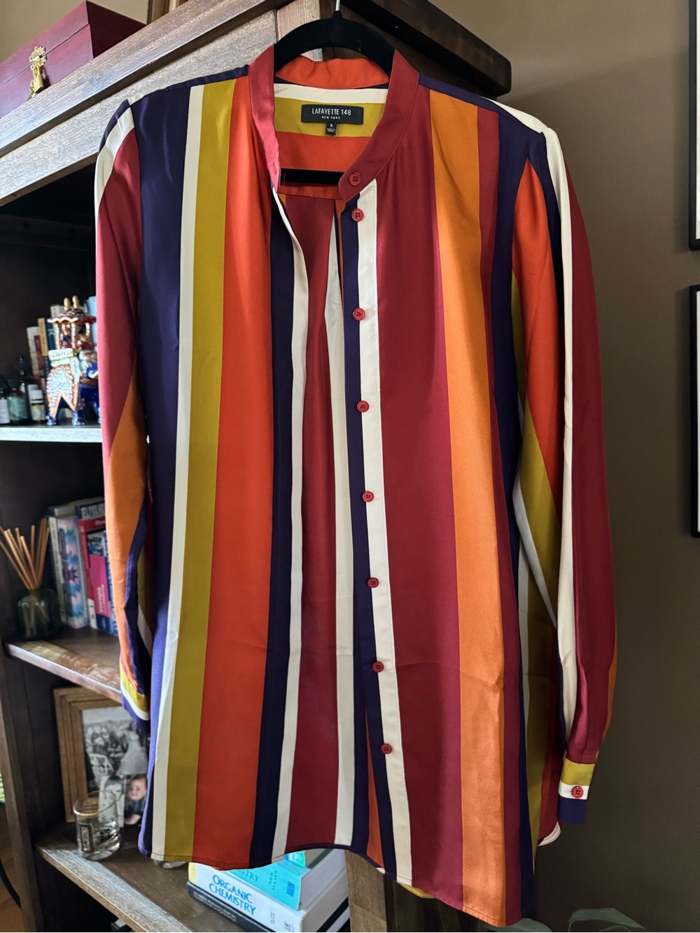Lafayette 148 New York Women’s 100% Silk Stripp Button-Down Shirt